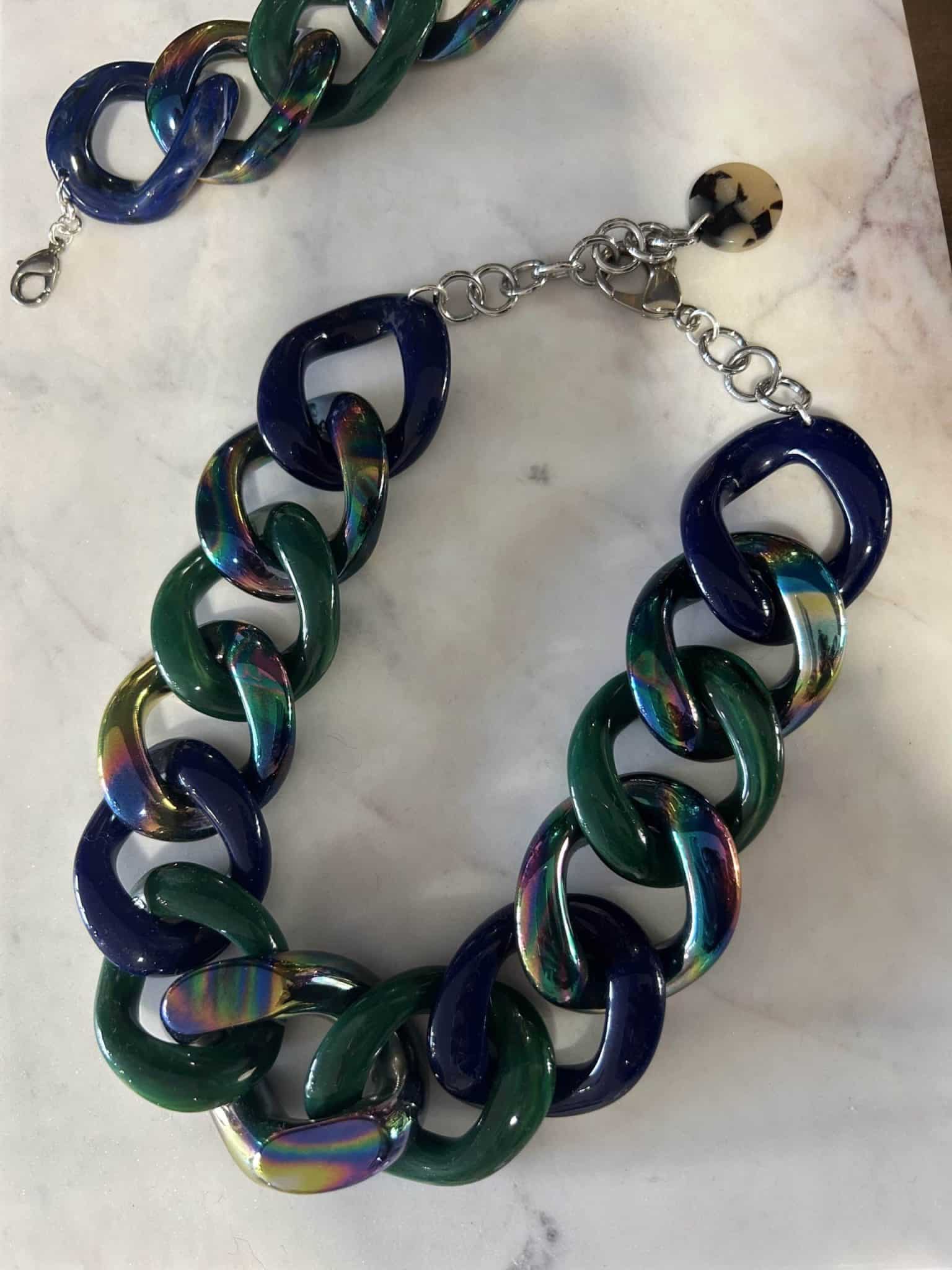 Collier maillons Kourtney bleu vert - Francine Bramli – Image 3